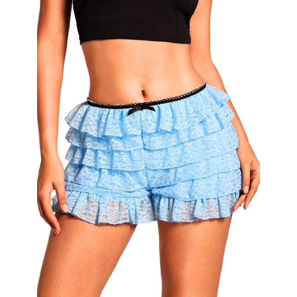 Lace Ruffle Bloomers Bow Mini Shorts Layered Coquette Ruffled Shorts Y2K